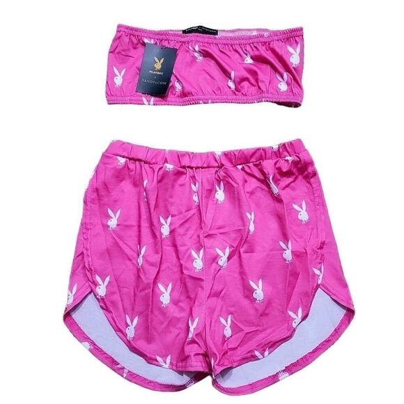 Playboy Pink White Bandeau Pajama Short Set -E - Picture 3 of 6